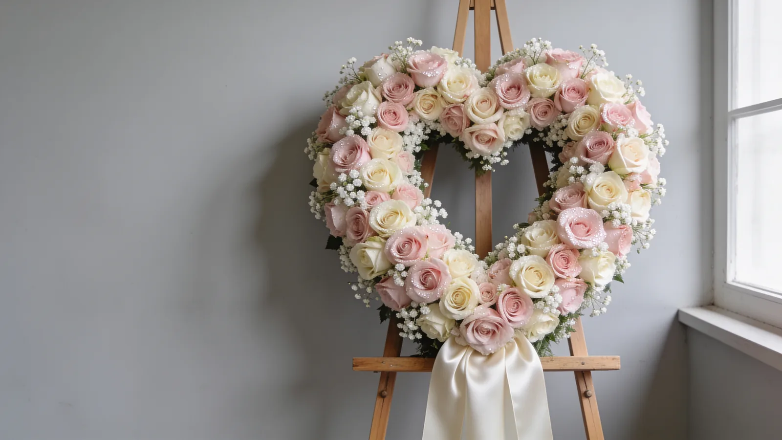 Herzkranz in Rosé und Creme