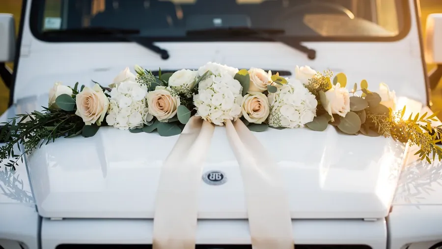 Autoschmuck in Weiß und Apricot