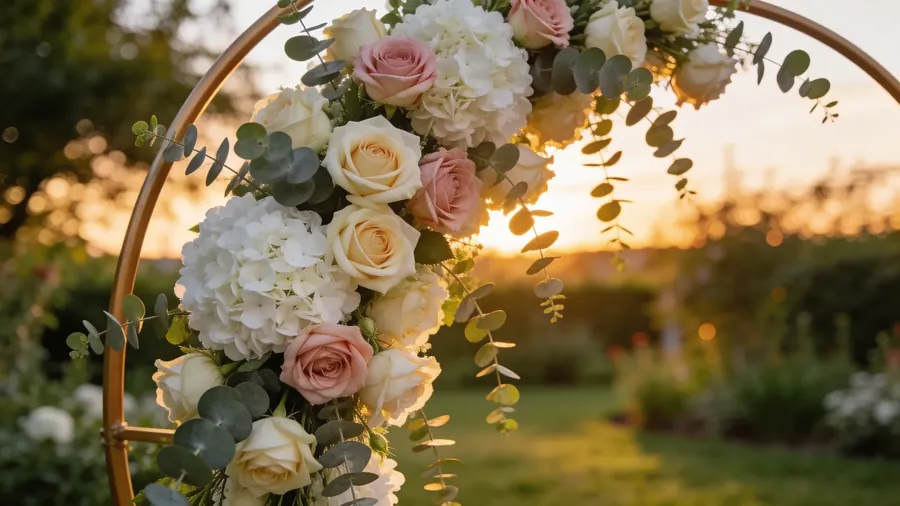 Traubogen mit Rosen und Eukalyptus